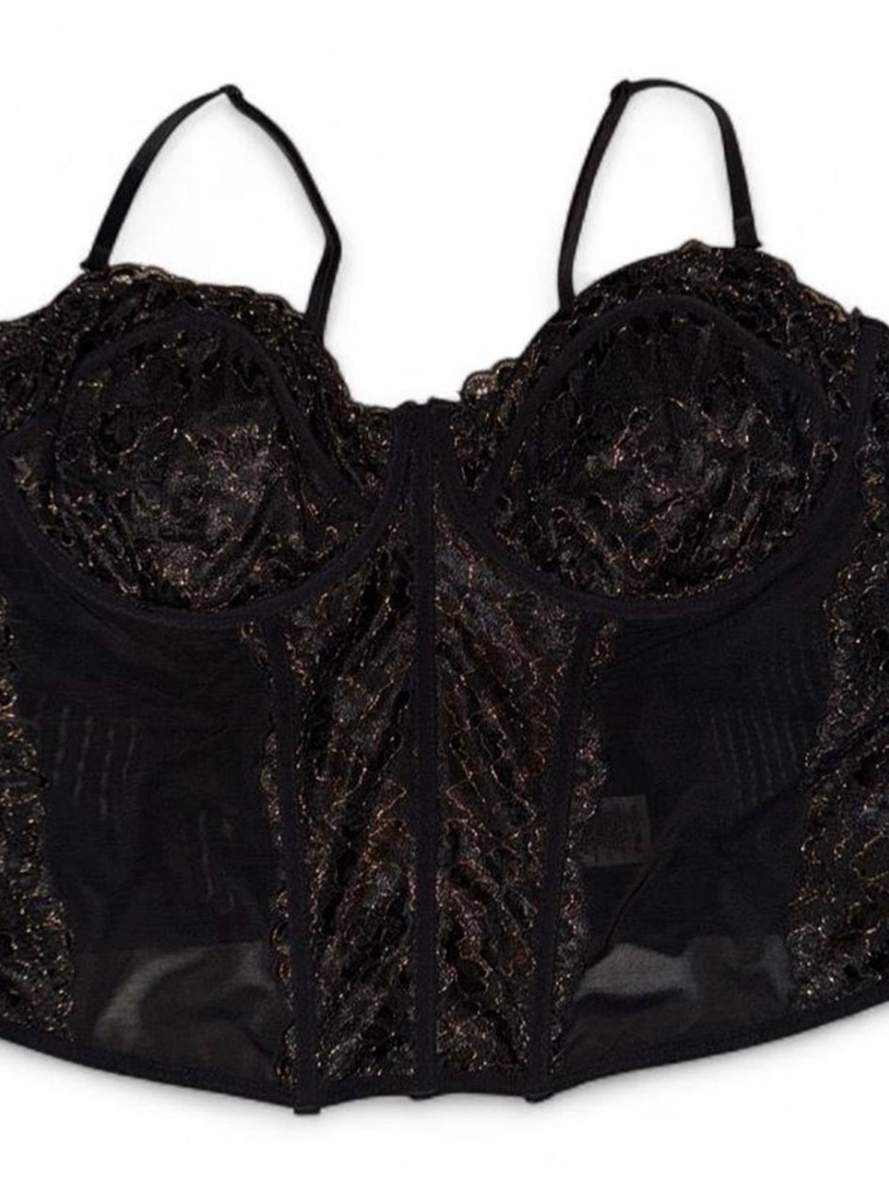 Garage Black Lace Longline Camisole with Gold Threading